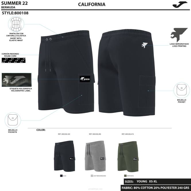 bermuda şort kaliforniya Joma melanj grisi erkekler 0RJD3453