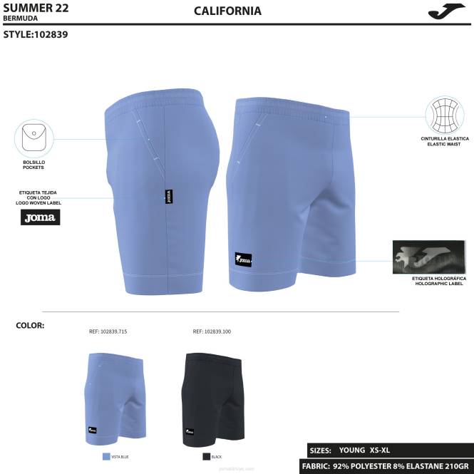 bermuda şort kaliforniya Joma siyah erkekler 0RJD691