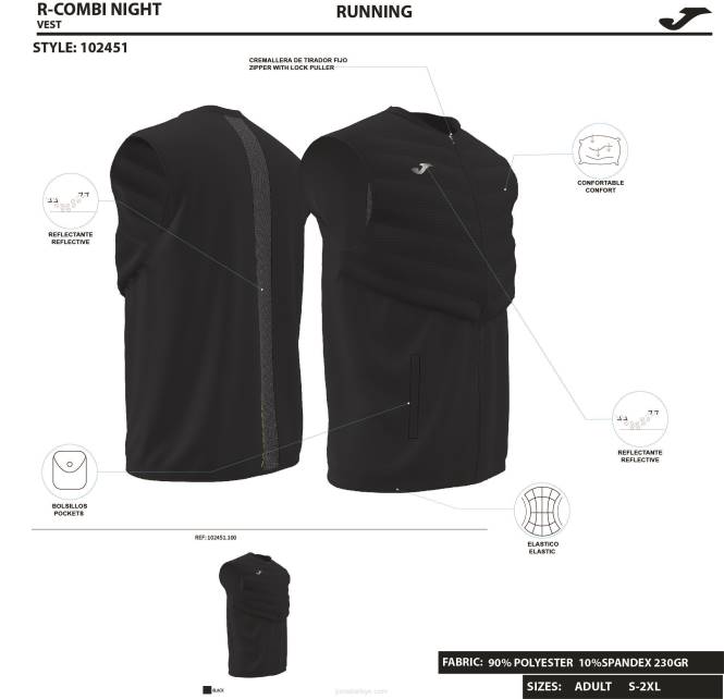 dolgulu yelek r-combi Joma siyah erkekler 0RJD4740