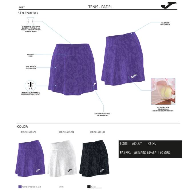 etek cancha Joma siyah kadınlar 0RJD3890