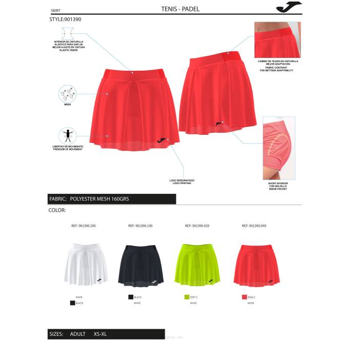 etek molası Joma beyaz kadınlar 0RJD1733