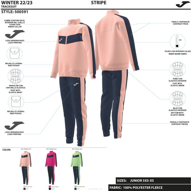 eşofman kız şerit Joma pembe lacivert0RJD4074