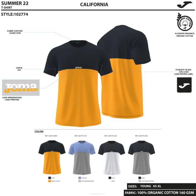 gömlek kısa kollu kaliforniya Joma siyah turuncu erkekler 0RJD87