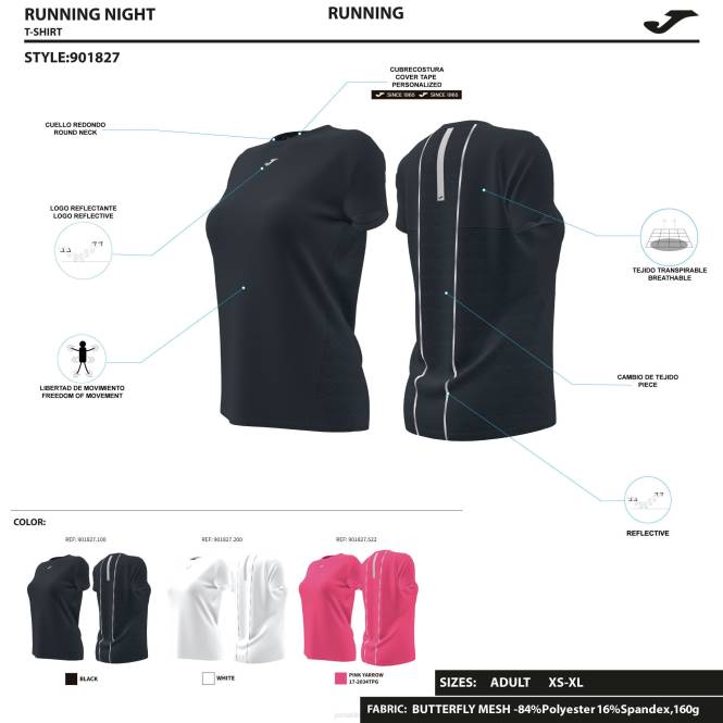 gömlek kısa kollu r-gece Joma siyah kadınlar 0RJD2025