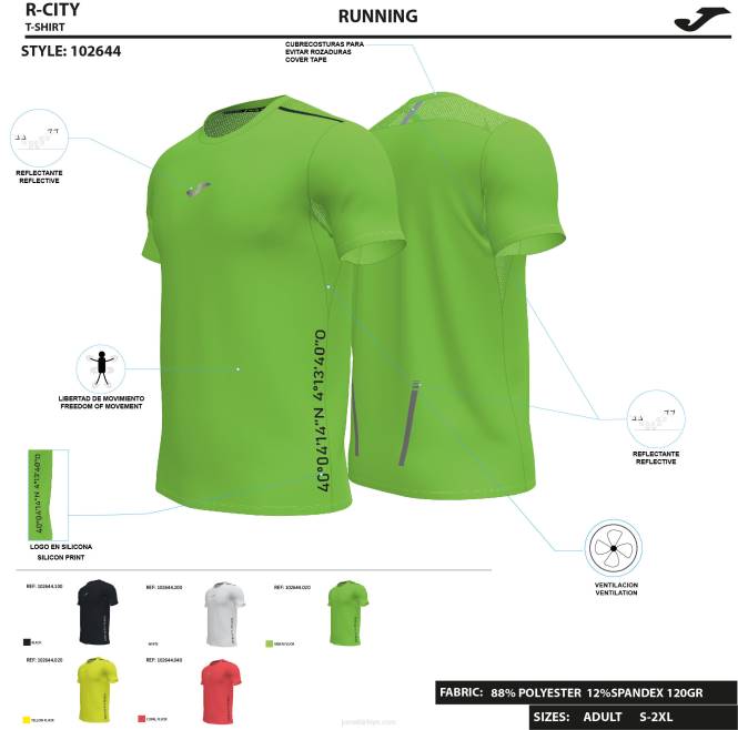 gömlek kısa kollu r-şehir Joma floresan mercan erkekler 0RJD2873