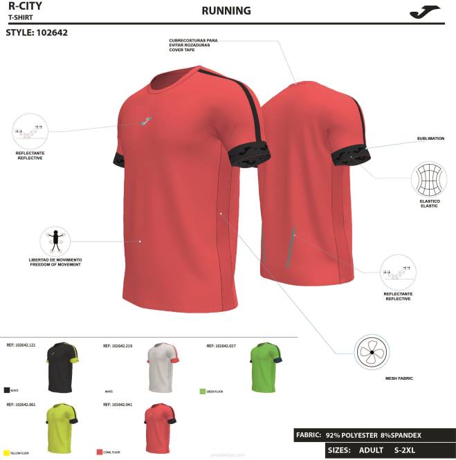 gömlek kısa kollu r-şehir Joma floresan mercan erkekler 0RJD4755