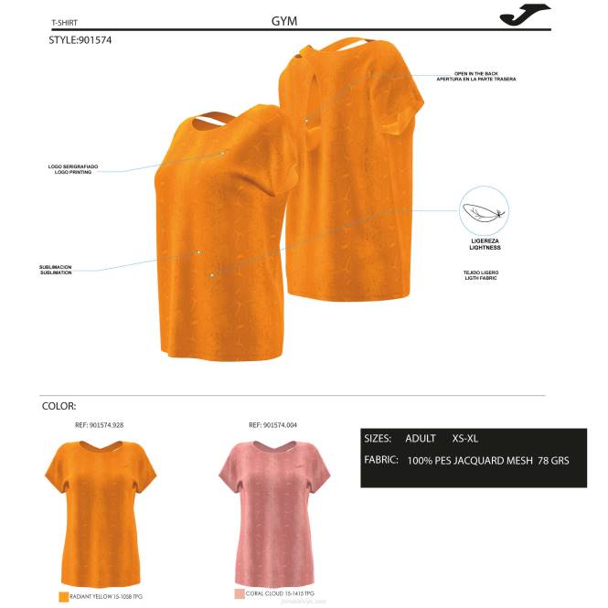 gömlek kısa kollu çekirdek Joma turuncu kadınlar 0RJD3899