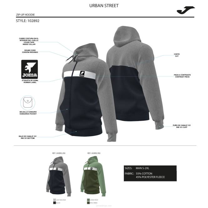 kapüşonlu ceket kentsel sokak Joma haki erkekler 0RJD4727