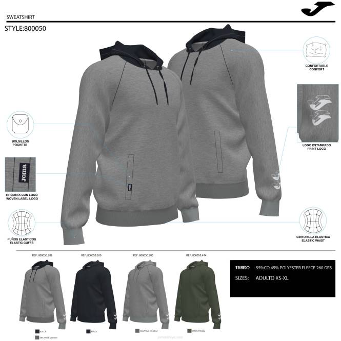 kapüşonlu kazak beta Joma melanj grisi erkekler 0RJD1335