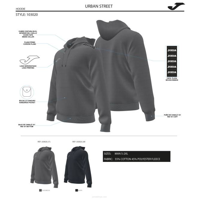 kapüşonlu kazak kentsel sokak Joma koyu gri erkekler 0RJD69