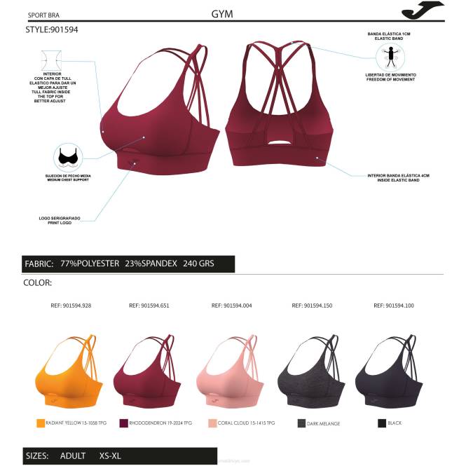 spor sutyeni çekirdek Joma bordo kadınlar 0RJD1822