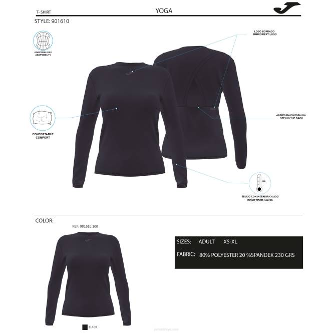 uzun kollu gömlek nefes Joma siyah kadınlar 0RJD1991