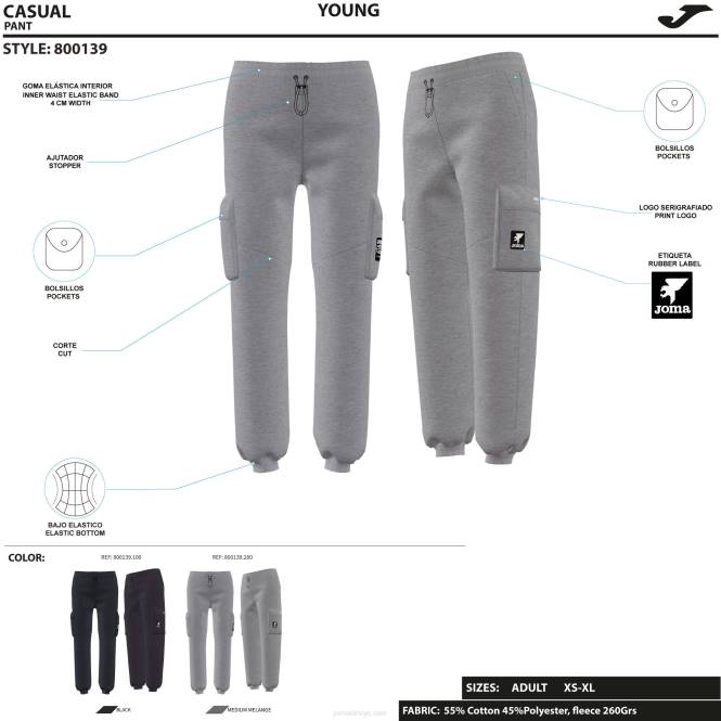 uzun pantolon daphne Joma melanj grisi kadınlar 0RJD2160