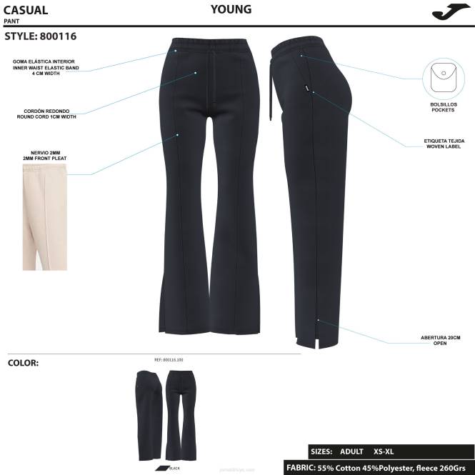 uzun pantolon daphne Joma siyah kadınlar 0RJD3878