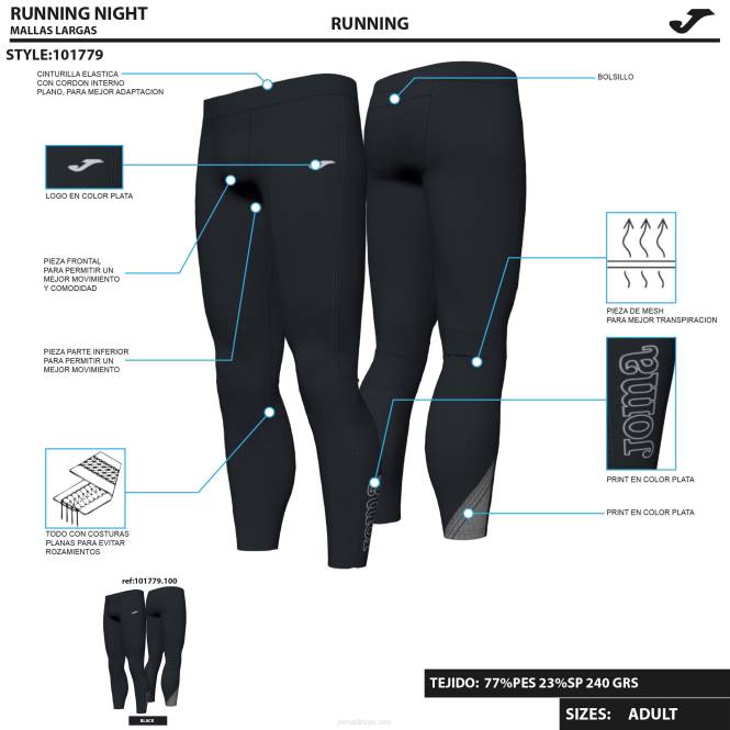 uzun tayt koşu gecesi Joma siyah erkekler 0RJD3296