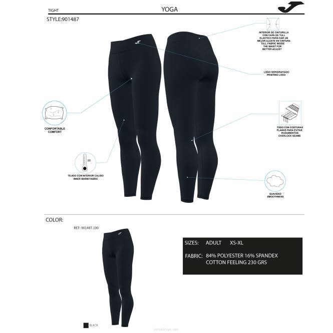 uzun tayt nefes Joma siyah kadınlar 0RJD2404