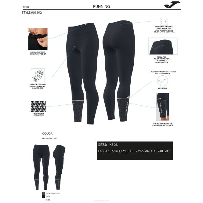 uzun tayt sıfır Joma siyah kadınlar 0RJD2282