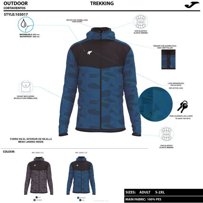 yağmurluk kaşif Joma koyu gri siyah erkekler 0RJD1202