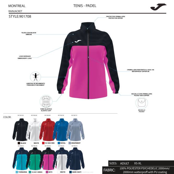 yağmurluk montreal Joma floresan pembe kadınlar 0RJD2295