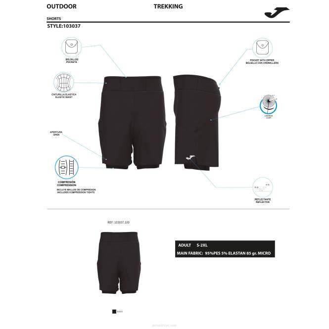 şort gezgini Joma siyah erkekler 0RJD1173