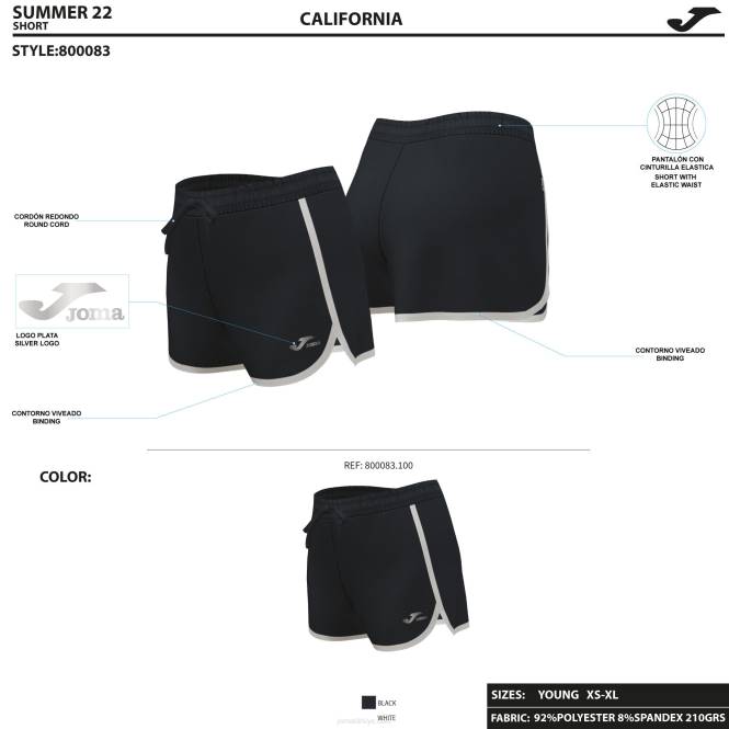 şort kaliforniya Joma siyah kadınlar 0RJD3717