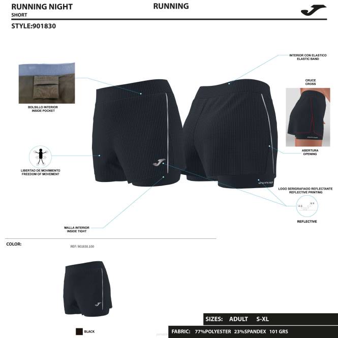 şort r-gece Joma siyah kadınlar 0RJD2148